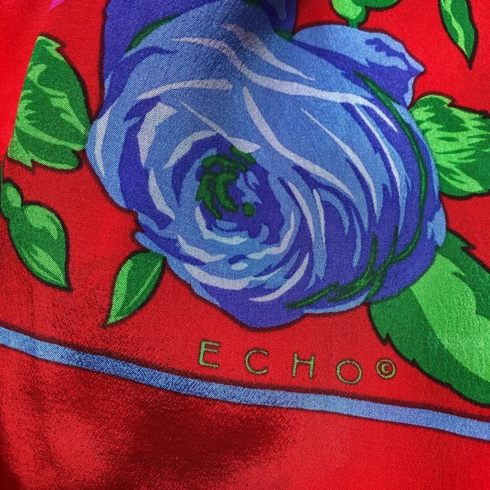 Vintage 100% Silk Red Floral Rose Scarf | ECHO